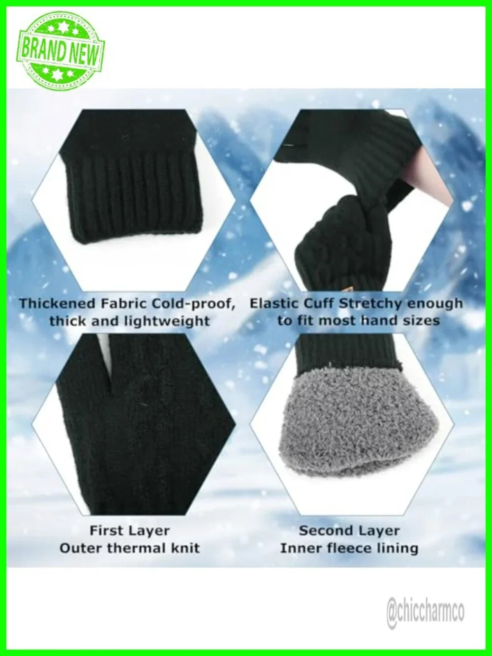 Touchscreen Winter Gloves, Thermal Wool Knit for Cold Weather, Unisex